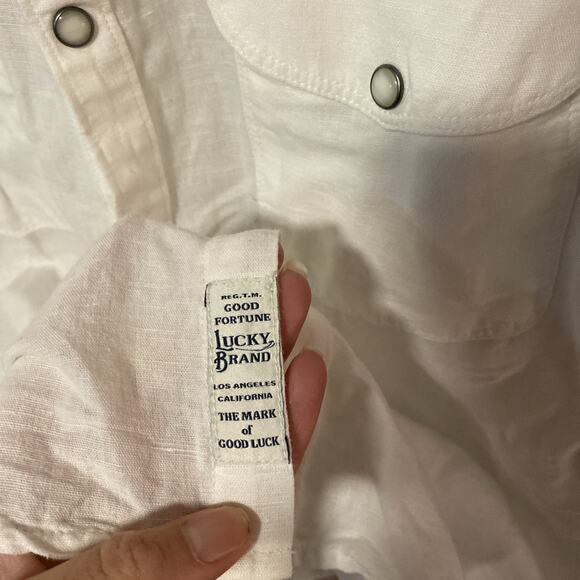 Lucky Brand White Linen Pearl Snap Shirt Men’s Medium Western Long Sleeve - Picture 6 of 9